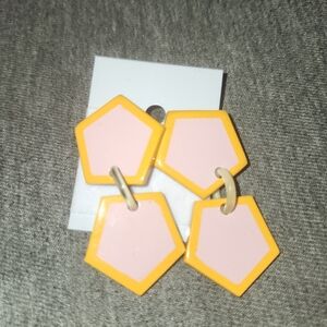 Hexagon Pink and Yellow Dangle Earrings